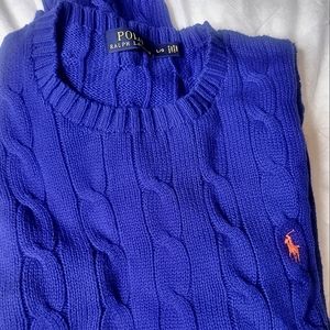 Polo Ralph Lauren Men Colbolt Blue Large Cable Sweater.